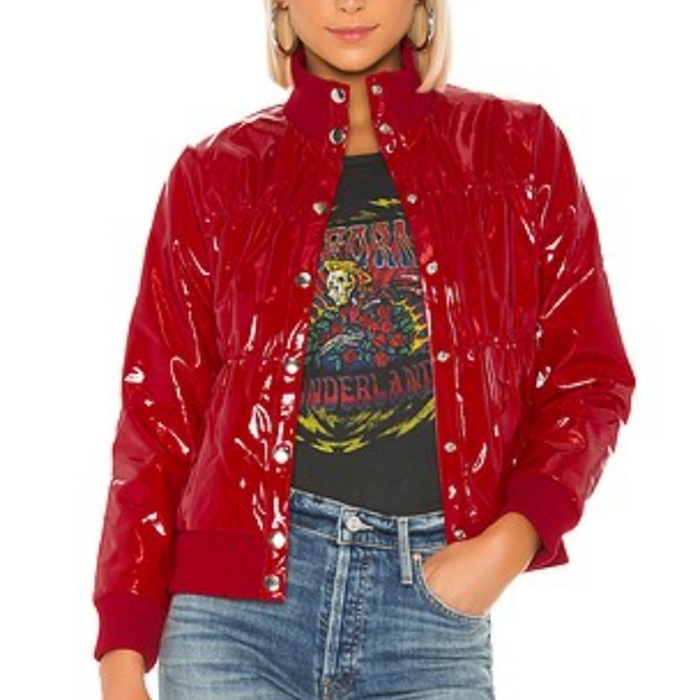 Chaser Red Shiny Puffer Jacket with Snap Buttons Size Small